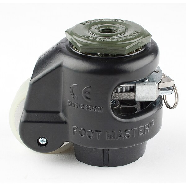 Foot Master Leveling Caster, Ratchet, 50 mm PU Wheel, 1/2-13 Stem, Swivel, 250 kg Cap, NBR Foot Pad, Black GDR-60-S-HUP-FBL-1/2 - main